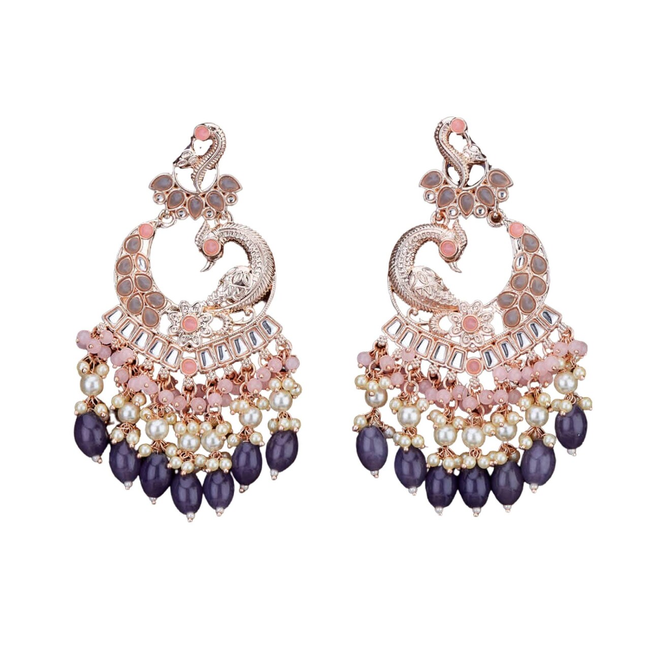 Oversized / Big Indian Jhumka Earrings for Women - Indian Peacock Earrings Ethnic Chandbali Jhumki Kundan & Faux Pearl Beaded Bollywood Style Dangle Earring